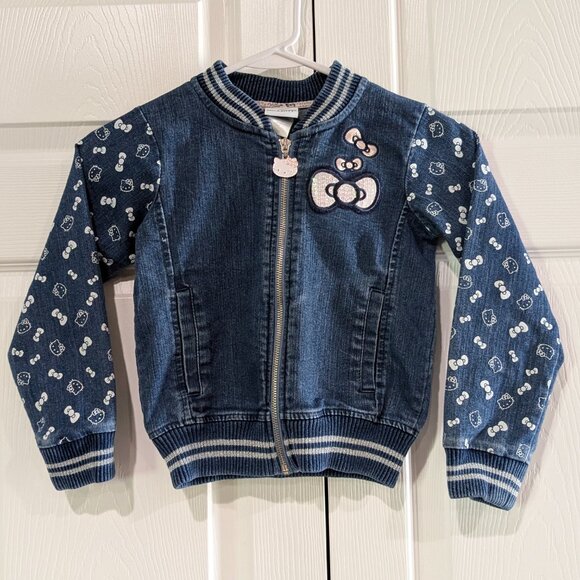 Hello Kitty Girl's Denim Varsity Jacket, Size 5, Sequin Logo Blue, Full Zip - Picture 2 of 15